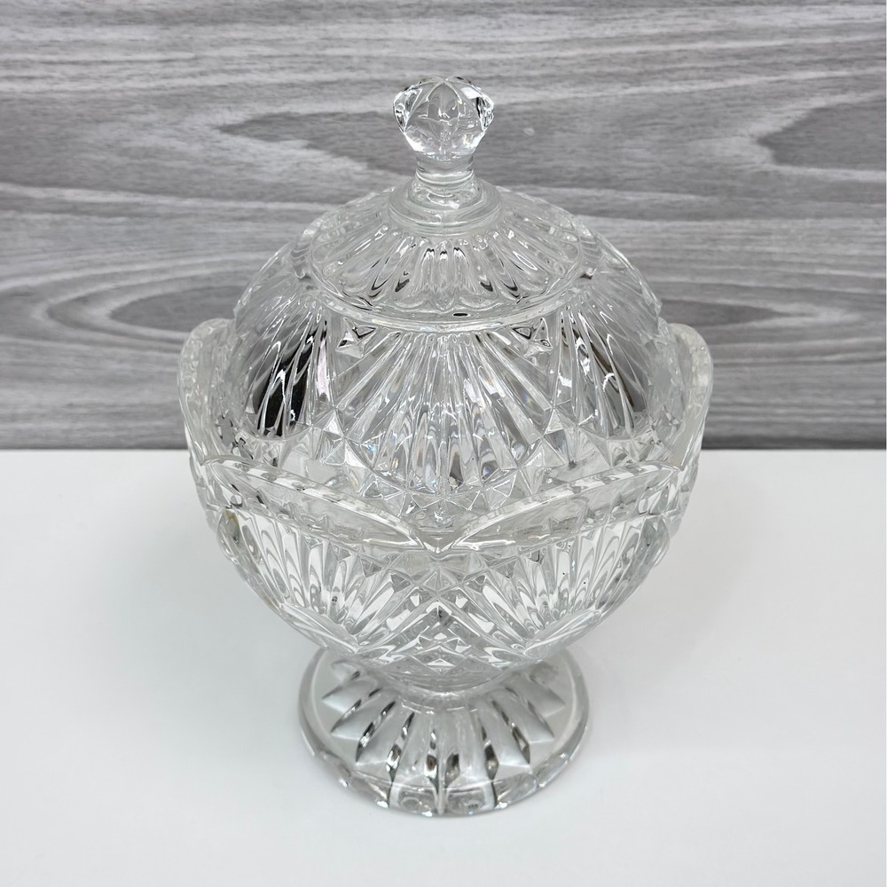 Vintage Godinger Shannon Crystal Covered Candy Dish Footed Pedestal Compote 8"